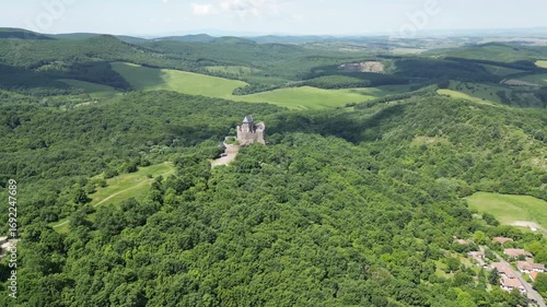 Aerial view of medieval Holloko castle, UNESCO world heritage site in Hungary