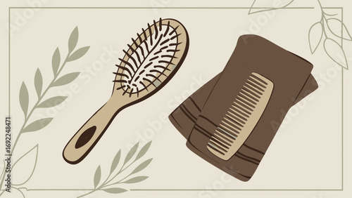 Hairbrush and Comb Illustration Salon Beauty and Haircare Design Element.