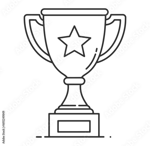 Linear illustration of an award trophy featuring a star symbol for achievement and success