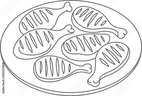 Outline drawing of chicken drumsticks on a round plate