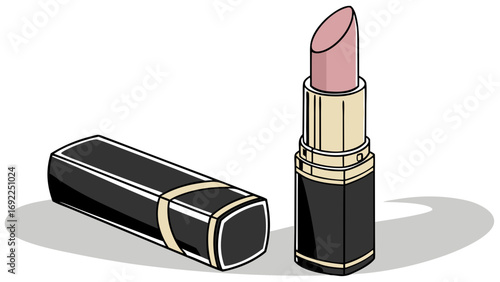 Lipstick tube makeup product cosmetic beauty illustration design fashion elegant glamorous pink lipstick black packaging cosmetics industry beauty product vector art graphic design.