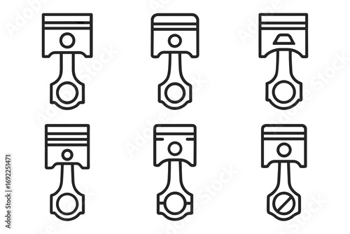 Set of six engine pistons illustrations in linear style