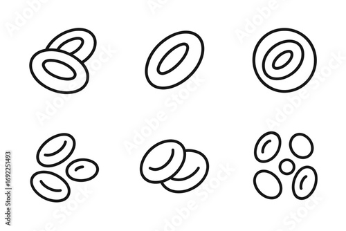 Outline illustrations of red blood cells in various arrangements