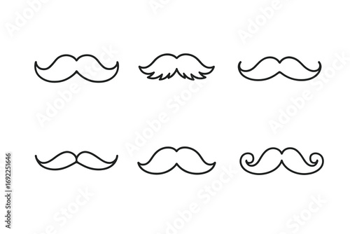 Set of six stylish mustache outlines in various shapes