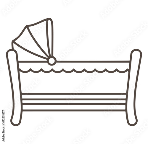 Simple outline illustration of a baby crib with a canopy for new parents and nursery decor