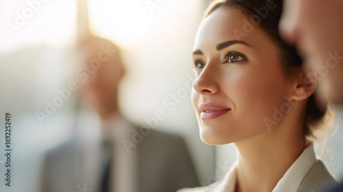 Wallpaper Mural Two business colleagues engaged in a professional conversation in a modern office environment. Torontodigital.ca