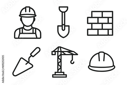 Construction icon set featuring tools and equipment