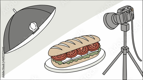 Studio Food Photography Delicious Sandwich with Lighting Setup.