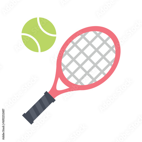 Simple illustration of a tennis racket and ball isolated on white background