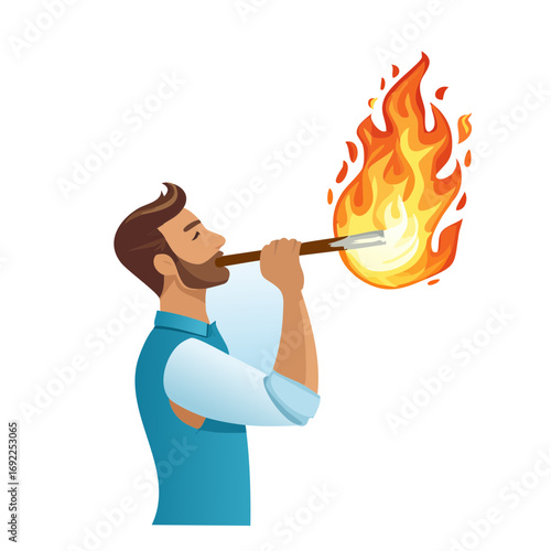Man Blowing Flame From Fork