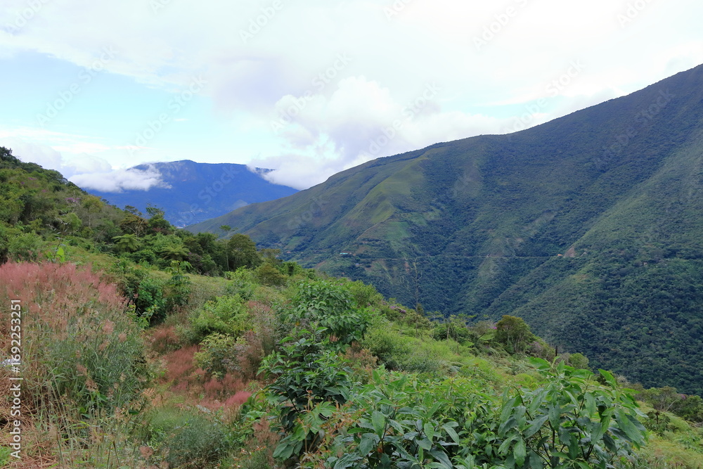 Fototapeta premium view to the legendary Death road in the Yungas Mountains in Bolivia near La Paz