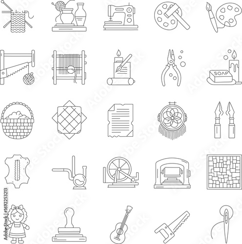 A collection of diverse illustrations, capturing the essence of handcrafted artistic endeavors and various craft supplies, offering an all-encompassing display of skill and technique.