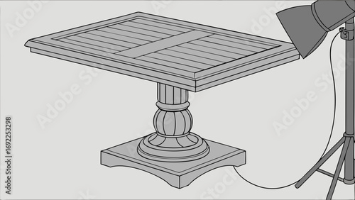 Studio Photograph of a Pedestal Table with Lighting Setup.