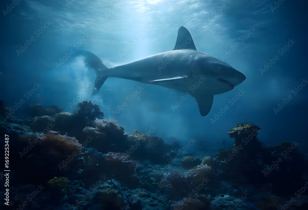 Fototapeta premium Shark Swimming Above Coral Reef