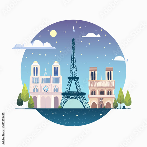 Paris Landmarks At Night Pixel Art
