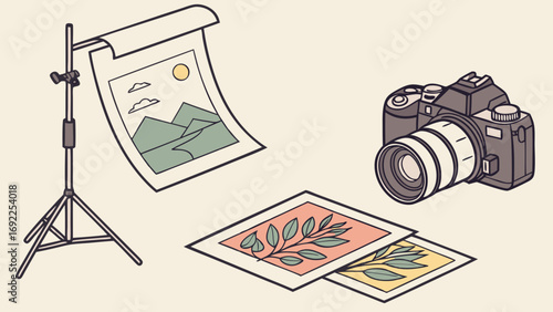 Photography Equipment Camera Pictures Tripod Backdrop Illustration Graphic Design Vintage Camera Instant Photos Nature Photography Studio Setup Image Editing Creative Process Artisti.
