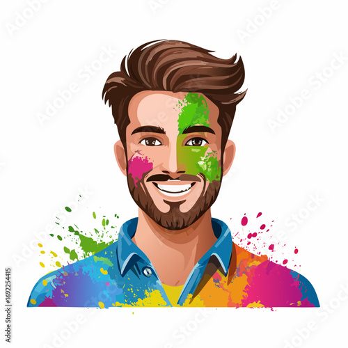 Man With Colorful Holi Face Paint