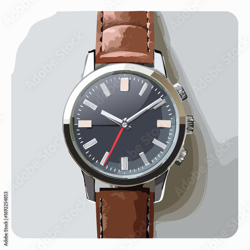 Stylish Silver Watch With Brown Leather Strap