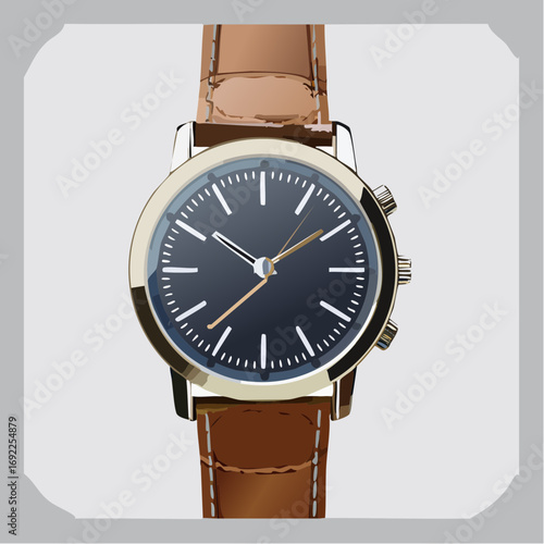 Stylish Gold-Tone Watch With Brown Leather Strap