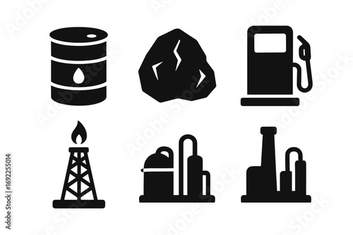 Oil and Energy Industry Icons Set – Fuel, Gas, Petroleum, Factory Symbols