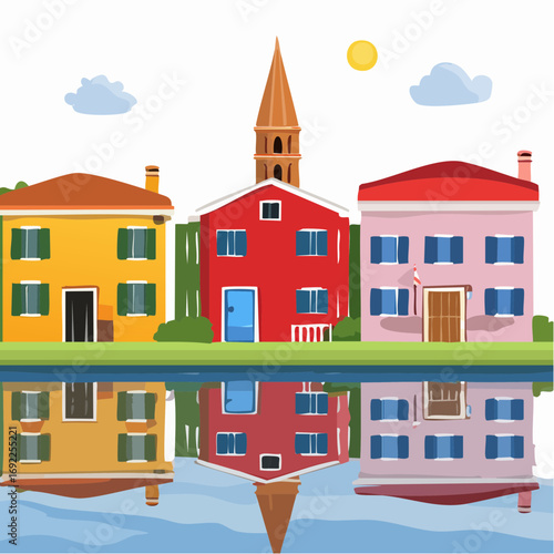 Colorful Italian Village Reflection on Water