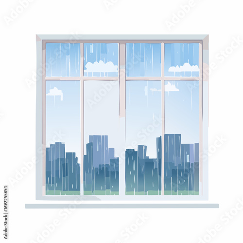 Rainy Day Cityscape View Through Window