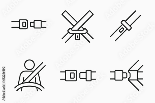 Set of seatbelt icons for safety awareness in transportation and vehicles