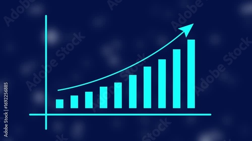 Motion animated footage of statistics bar growth with upward arrow - finance bar graph rising up, profit growth chart,  positive increase chart, arrows axis,  and business success animation.