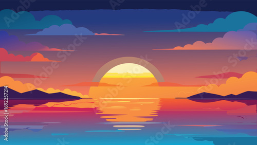 Sunset over the sea. Vector illustration of a sunset over the sea.