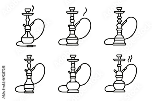 Set of six minimalist hookah line art drawings
