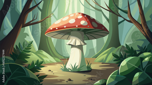 Cartoon mushroom in the forest. Vector illustration of a mushroom in the forest.