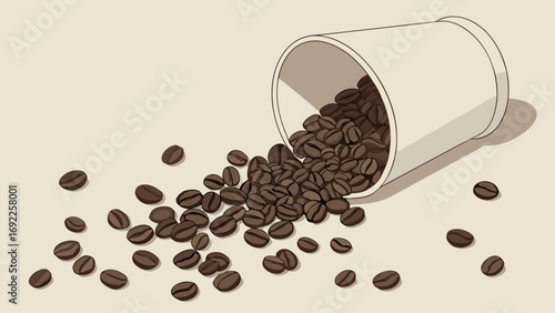 Spilled Coffee Beans from a Cup Roasted Coffee Bean Illustration for Cafe Menu Packaging and More.