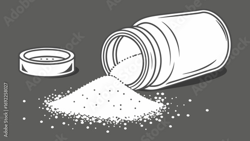 Spilled Powder from a Jar White Granular Substance Kitchen Cooking Baking Illustration Design Element.