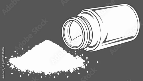 Spilled Powder from Bottle Medicine Supplement Health Pharmacy Graphic Design Illustration.