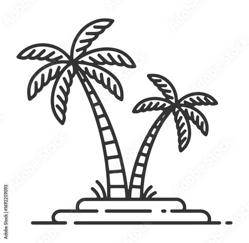 Simple and stylish black and white illustration of two palm trees on a tropical island