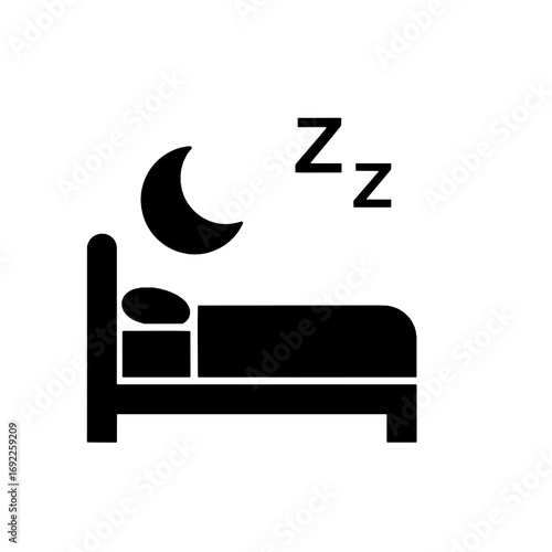 Simple vector icon of a bed with a moon and z's indicating sleep and rest