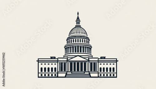 Architectural design of the capitol building washington d.C. Illustration minimalist style front view government concept