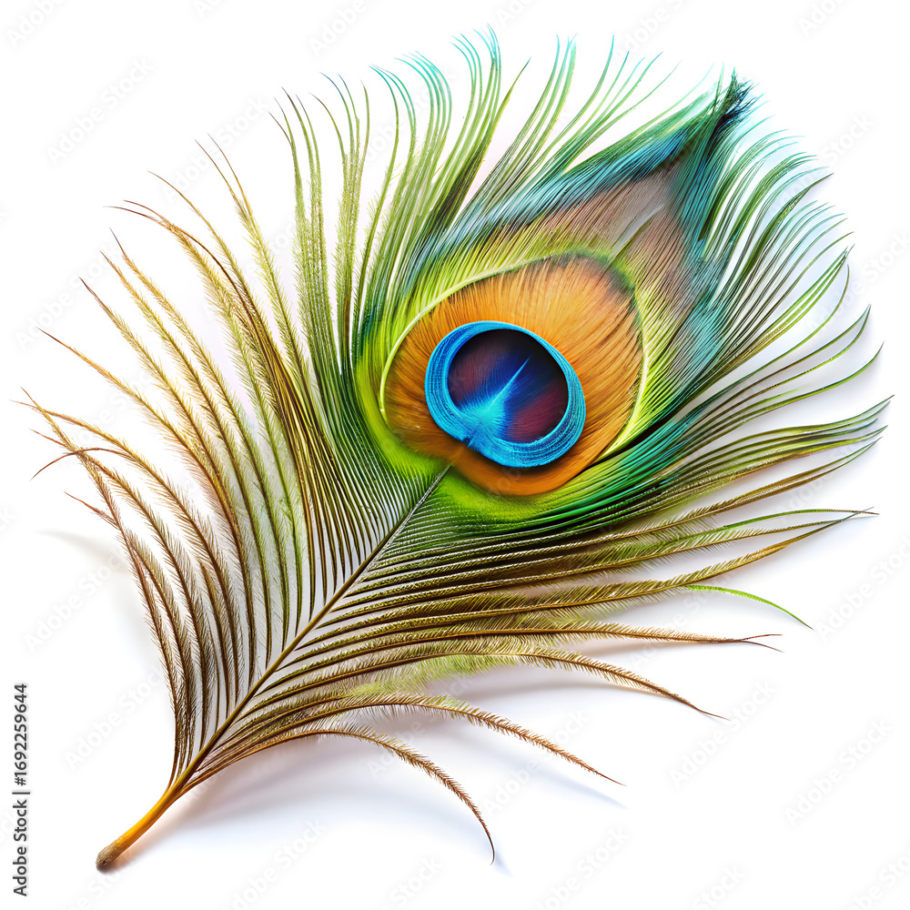 Fototapeta premium peacock feather isolated on white