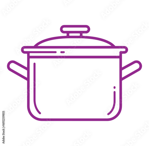 Simple purple outline illustration of a covered cooking pot for culinary related concepts