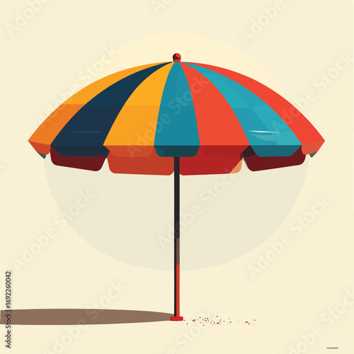 A vibrant multi-colored beach umbrella illustration on a plain background.