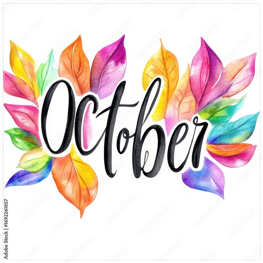 Obraz premium A vibrant watercolor illustration features the word 