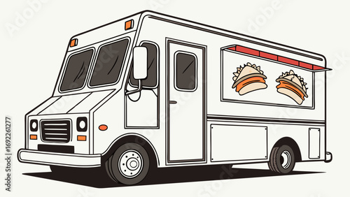 White Food Truck Serving Snacks Illustration Graphic Design Menu Design Vehicle.