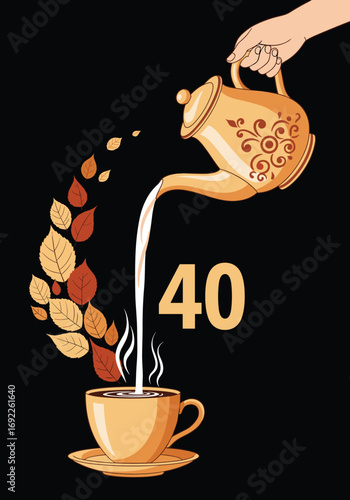 Pouring warm autumn leaves into a steaming cup of tea number forty
