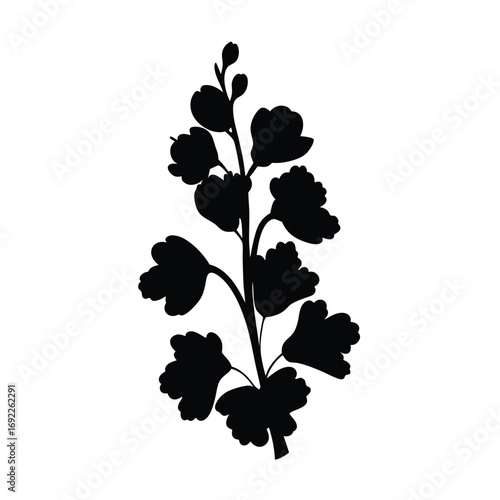 Black silhouette of delphinium flower vector illustration for botanical design and decoration