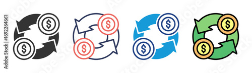 Money Cycle Icon Set Multiple Style Collection