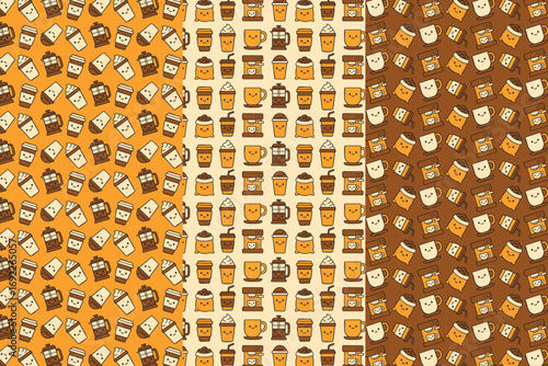 Coffee pattern set (coffee cups, coffee machine, french press, coffee beans)