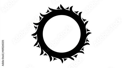 Black Decorative Circle with Sharp Edges and Intricate Leaf-Like Designs for Artistic Use