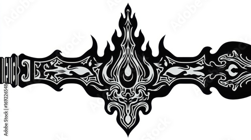 Intricate Black and White Flame Design with Ornamental Elements for Creative Projects