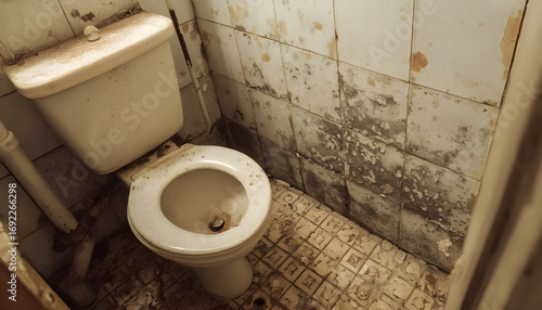 Zoomed-in image of an unclean toilet inside a dwelling