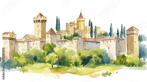 Carcassonne. Carcassonne watercolor vector illustration